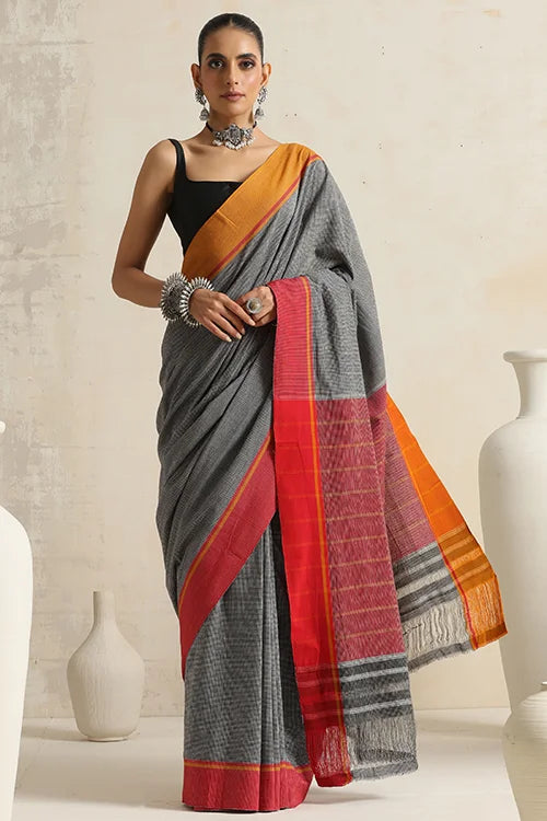 Punarjeevana Ganga Jamuna Red-Mustard Border Reversible Patteda Anchu