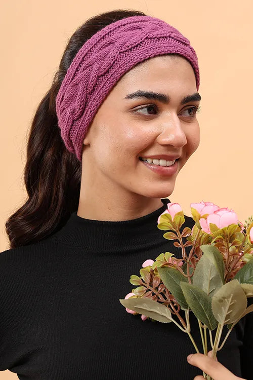 Ajoobaa "Cable Knit" Handknitted Merino Headband - Purple