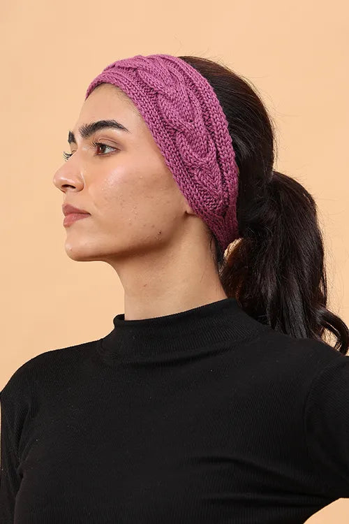 Ajoobaa "Cable Knit" Handknitted Merino Headband - Purple