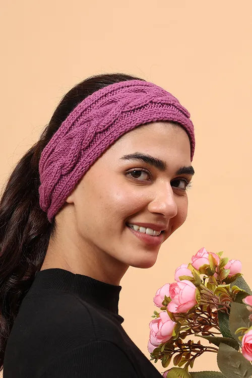 Ajoobaa "Cable Knit" Handknitted Merino Headband - Purple