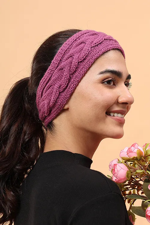 Ajoobaa "Cable Knit" Handknitted Merino Headband - Purple