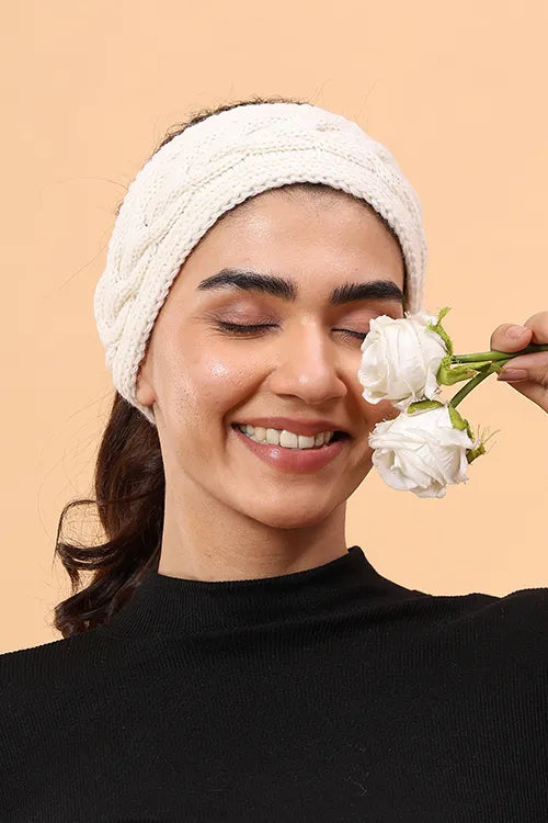 Ajoobaa "Cable Knit" Handknitted Merino Headband - Cream