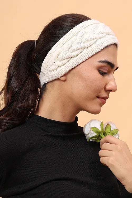 Ajoobaa "Cable Knit" Handknitted Merino Headband - Cream
