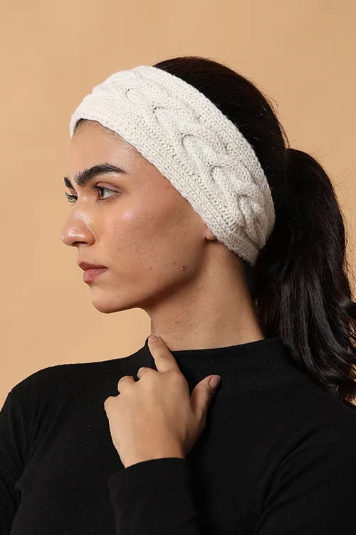 Ajoobaa "Cable Knit" Handknitted Merino Headband - Cream
