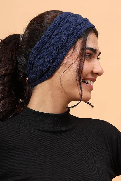 Ajoobaa "Cable Knit" Handknitted Merino Headband - Blue
