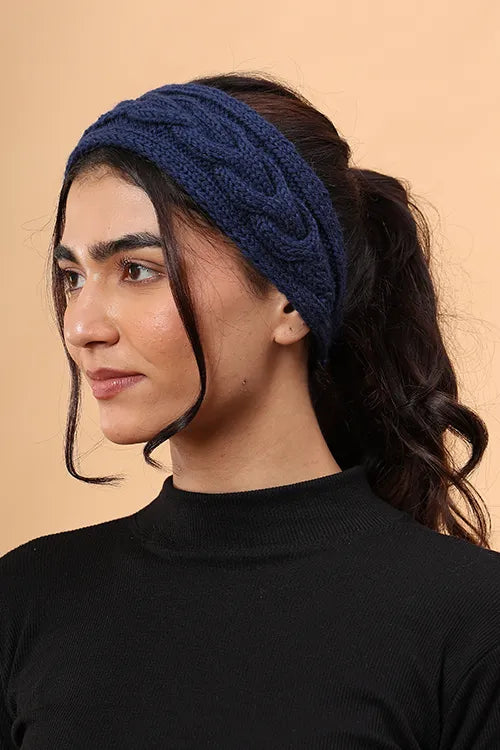 Ajoobaa "Cable Knit" Handknitted Merino Headband - Blue