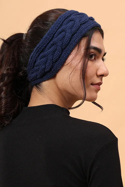Ajoobaa "Cable Knit" Handknitted Merino Headband - Blue