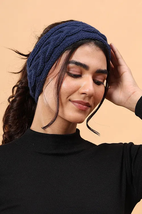 Ajoobaa "Cable Knit" Handknitted Merino Headband - Blue