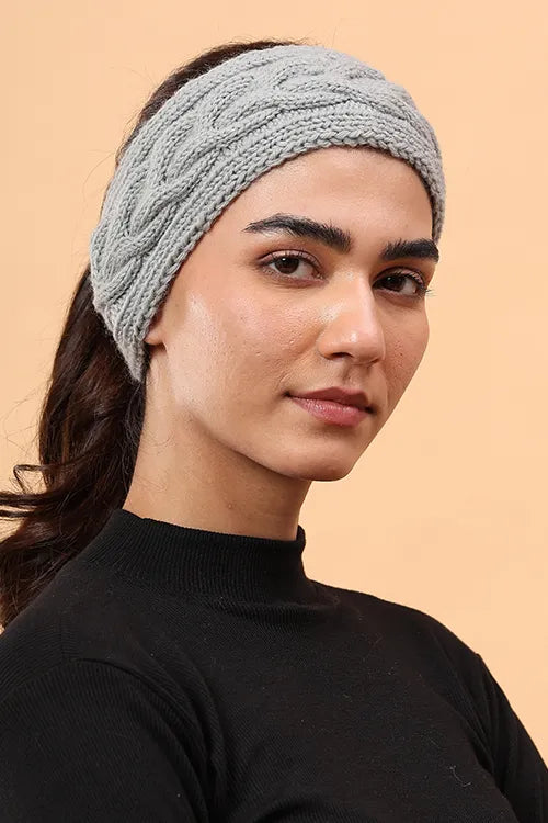 Ajoobaa "Cable Knit" Handknitted Merino Headband - Grey