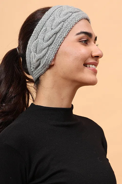 Ajoobaa "Cable Knit" Handknitted Merino Headband - Grey