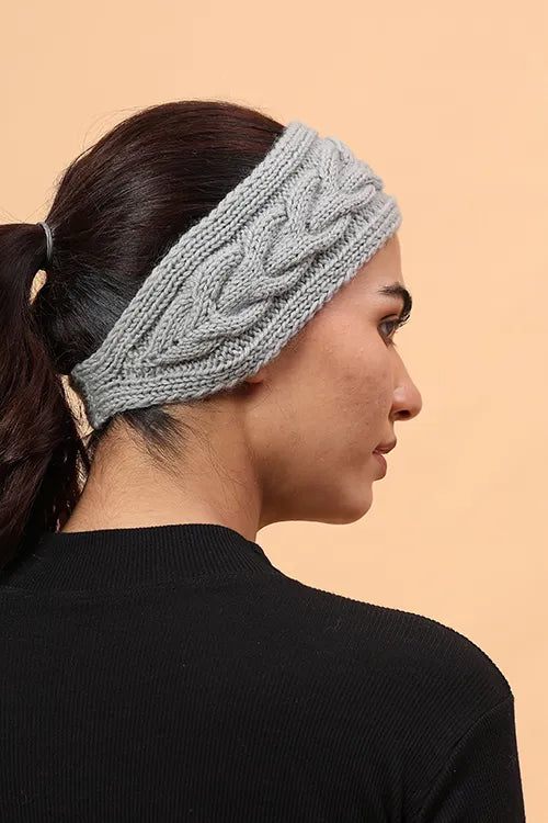 Ajoobaa "Cable Knit" Handknitted Merino Headband - Grey