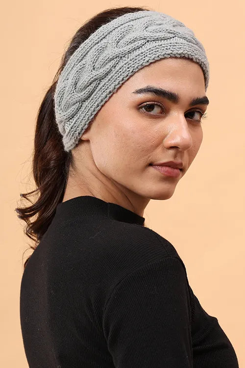 Ajoobaa "Cable Knit" Handknitted Merino Headband - Grey