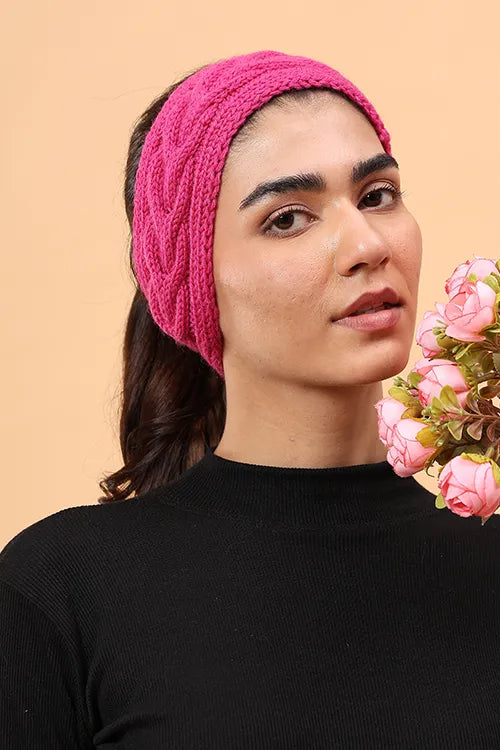 Ajoobaa "Cable Knit" Handknitted Merino Headband - Magenta