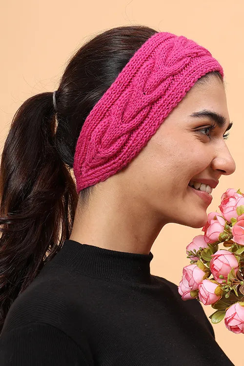 Ajoobaa "Cable Knit" Handknitted Merino Headband - Magenta