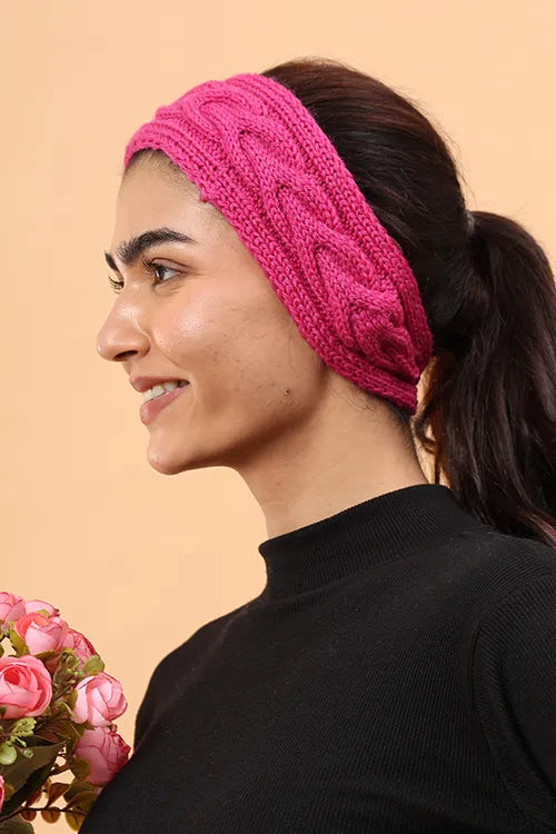 Ajoobaa "Cable Knit" Handknitted Merino Headband - Magenta