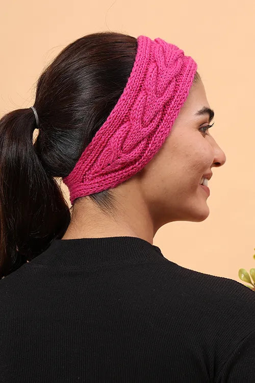 Ajoobaa "Cable Knit" Handknitted Merino Headband - Magenta