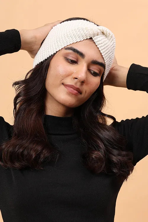 Ajoobaa "Luxe Knit" Handknitted Merino Headband - Offwhite