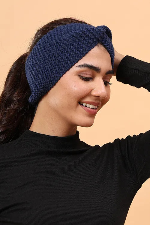 Ajoobaa "Luxe Knit" Handknitted Merino Headband - Navy