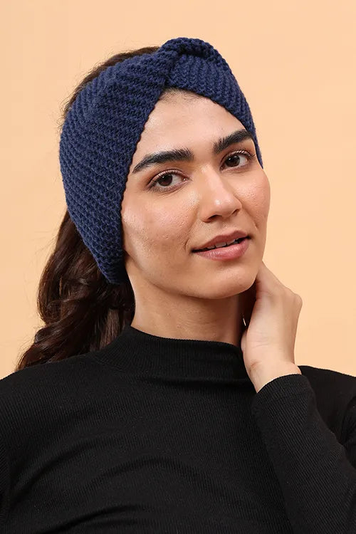 Ajoobaa "Luxe Knit" Handknitted Merino Headband - Navy