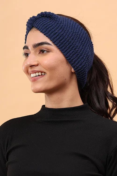 Ajoobaa "Luxe Knit" Handknitted Merino Headband - Navy