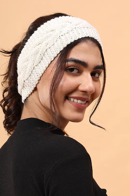 Ajoobaa "Boho" Handknitted Merino Headband - Offwhite