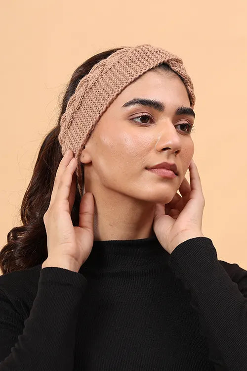 Ajoobaa "Twisted" Handknitted Merino Headband - Beige