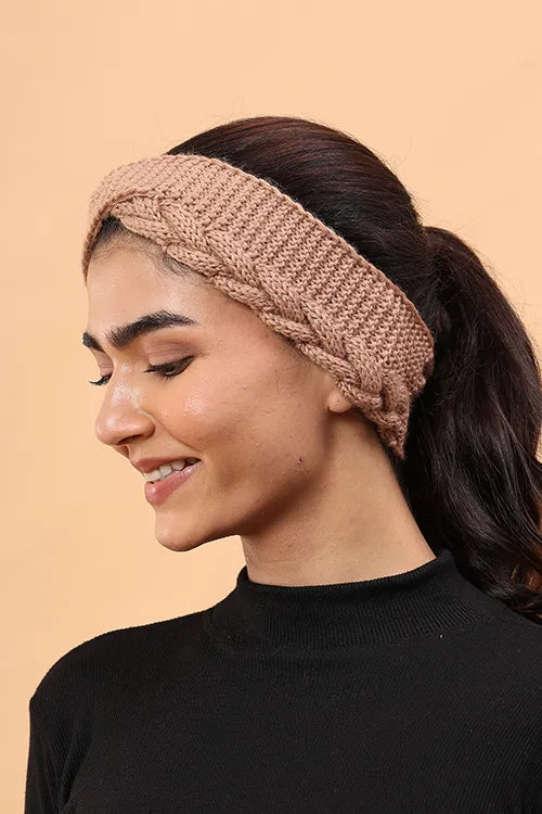 Ajoobaa "Twisted" Handknitted Merino Headband - Beige