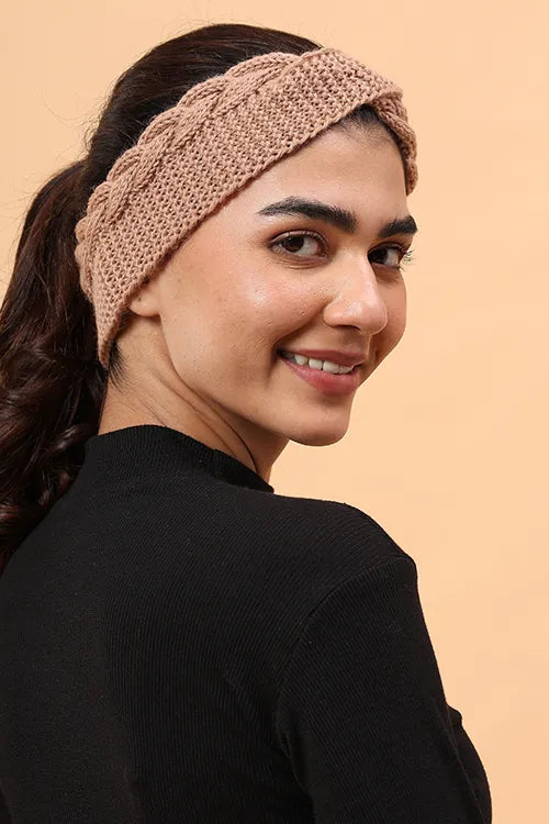 Ajoobaa "Twisted" Handknitted Merino Headband - Beige