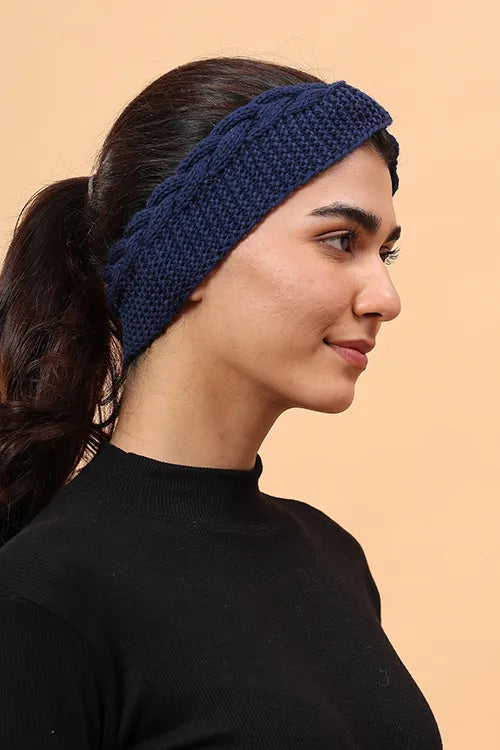 Ajoobaa "Twisted" Handknitted Merino Headband - Navy Blue