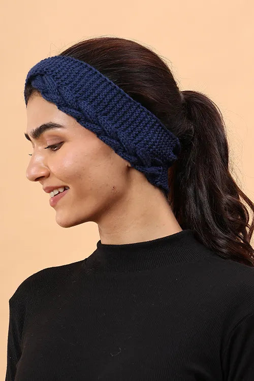 Ajoobaa "Twisted" Handknitted Merino Headband - Navy Blue