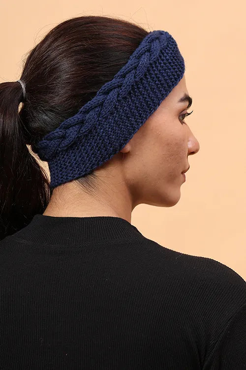 Ajoobaa "Twisted" Handknitted Merino Headband - Navy Blue