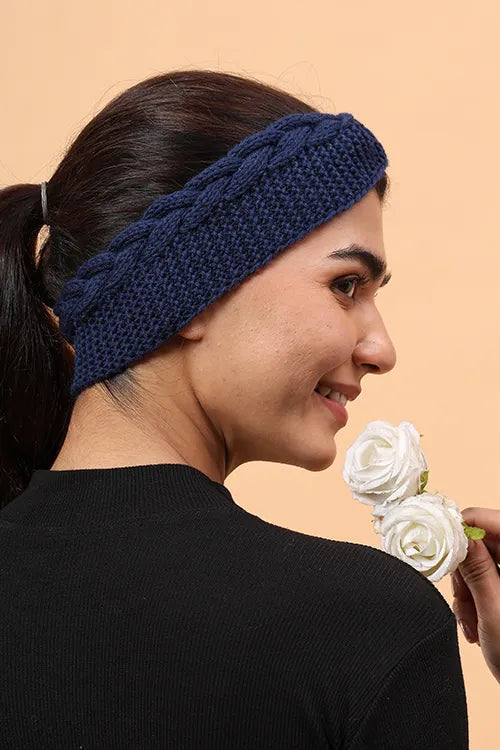 Ajoobaa "Twisted" Handknitted Merino Headband - Navy Blue