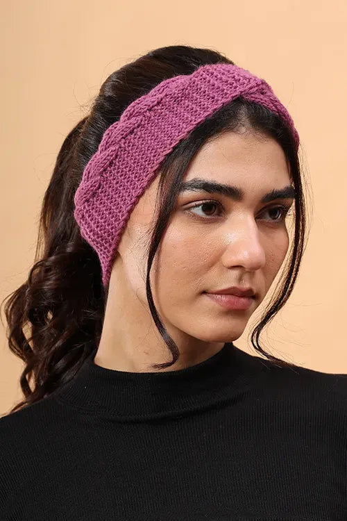 Ajoobaa "Cable Knit" Handknitted Merino Headband - Purple