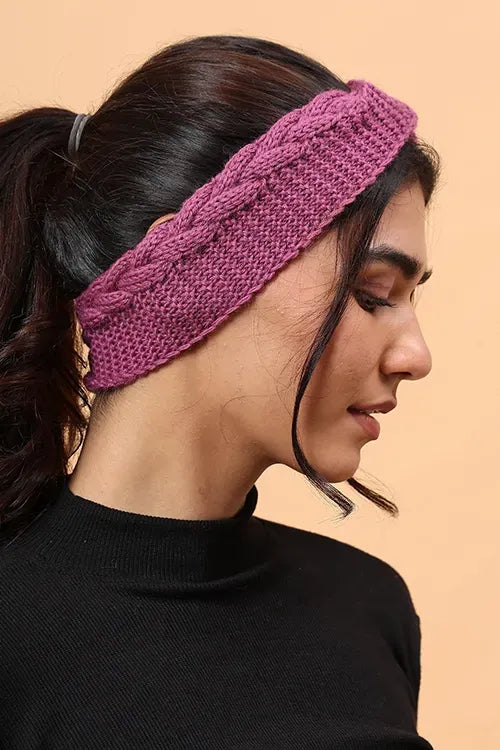 Ajoobaa "Cable Knit" Handknitted Merino Headband - Purple