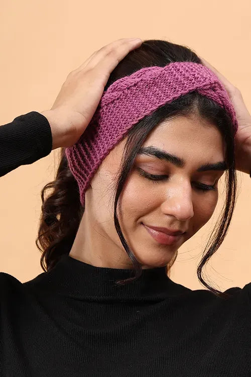 Ajoobaa "Cable Knit" Handknitted Merino Headband - Purple