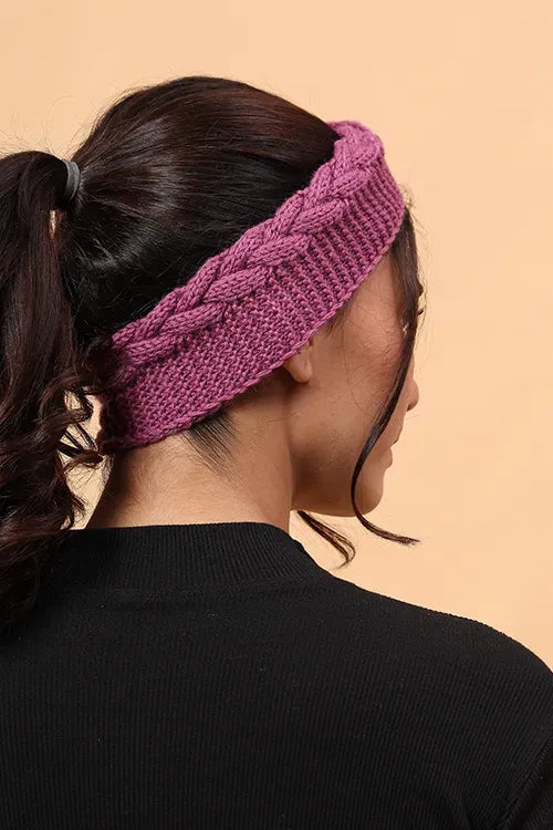 Ajoobaa "Cable Knit" Handknitted Merino Headband - Purple