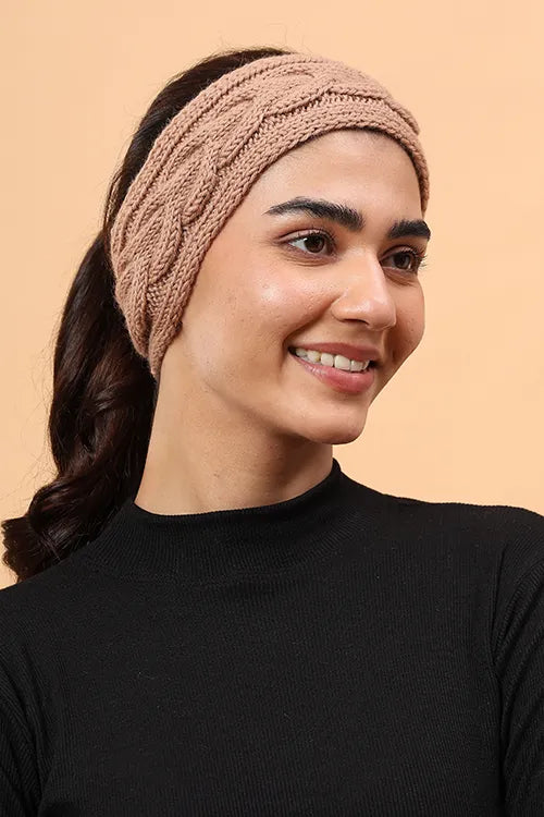 Ajoobaa "Cable Knit" Handknitted Merino Headband - Beige