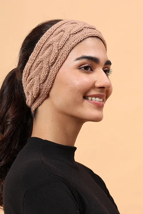 Ajoobaa "Cable Knit" Handknitted Merino Headband - Beige
