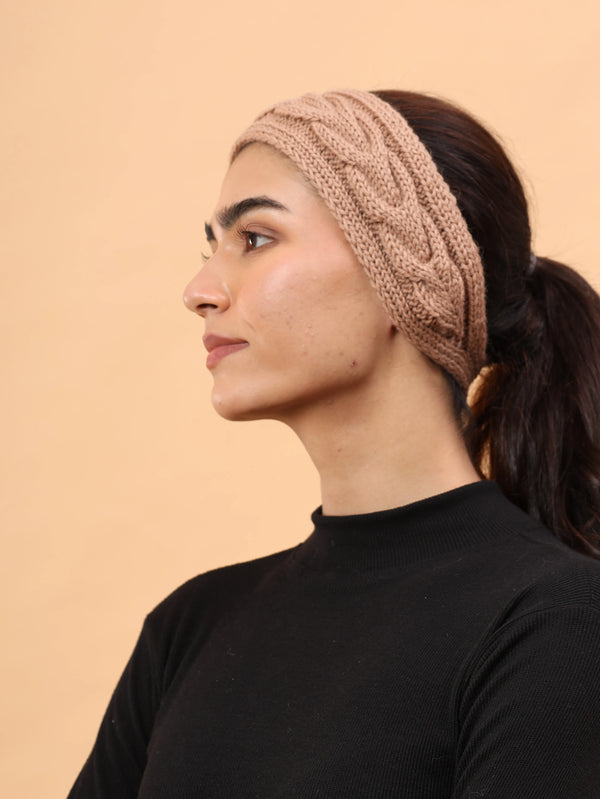 Ajoobaa "Cable Knit" Handknitted Merino Headband - Beige