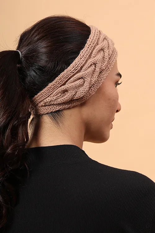 Ajoobaa "Cable Knit" Handknitted Merino Headband - Beige