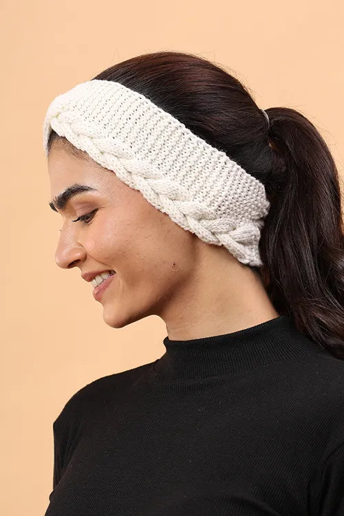 Ajoobaa "Cable Knit" Handknitted Headband - Offwhite