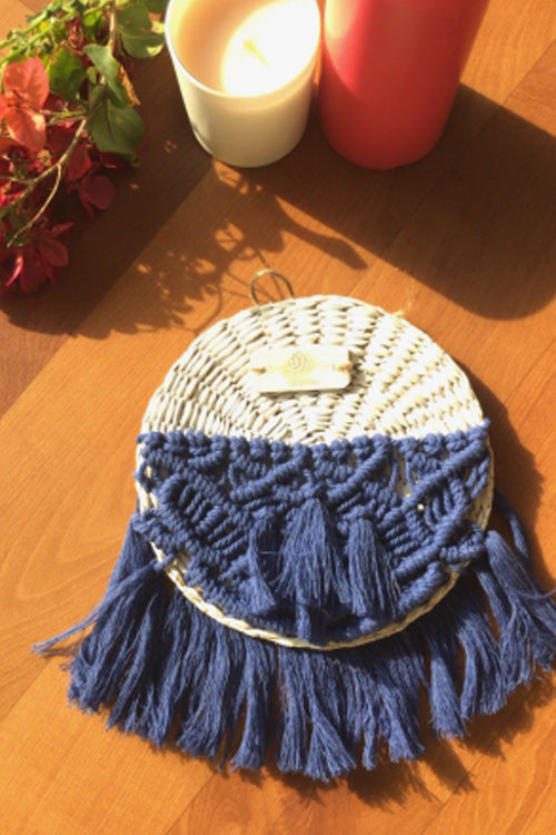 Pine Cone Santorini Blue Macrame Basket Wall Decor