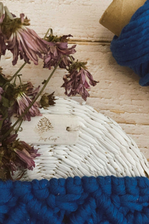 Pine Cone Santorini Blue Macrame Basket Wall Decor