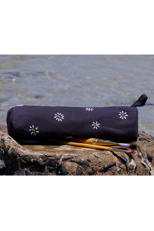 Okhai "Moon Petals" Pure Cotton Cylindrical Hand-embroidered Pencil Pouch