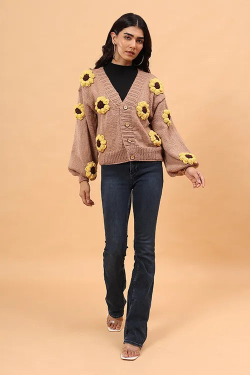 Ajoobaa "Sunflower" Handknitted Merino Sweater - Beige