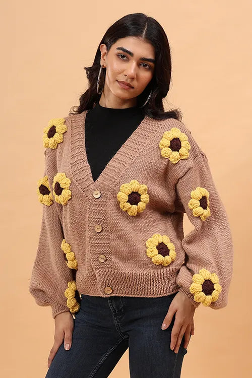 Ajoobaa "Sunflower" Handknitted Merino Sweater - Beige