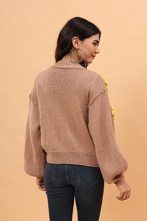 Ajoobaa "Sunflower" Handknitted Merino Sweater - Beige