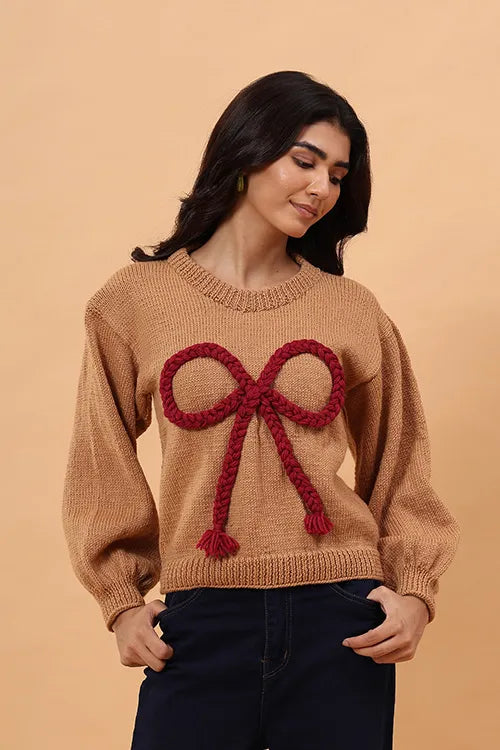 Ajoobaa "Big Bow" Merino Pullover - Beige