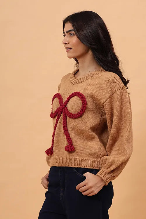 Ajoobaa "Big Bow" Merino Pullover - Beige