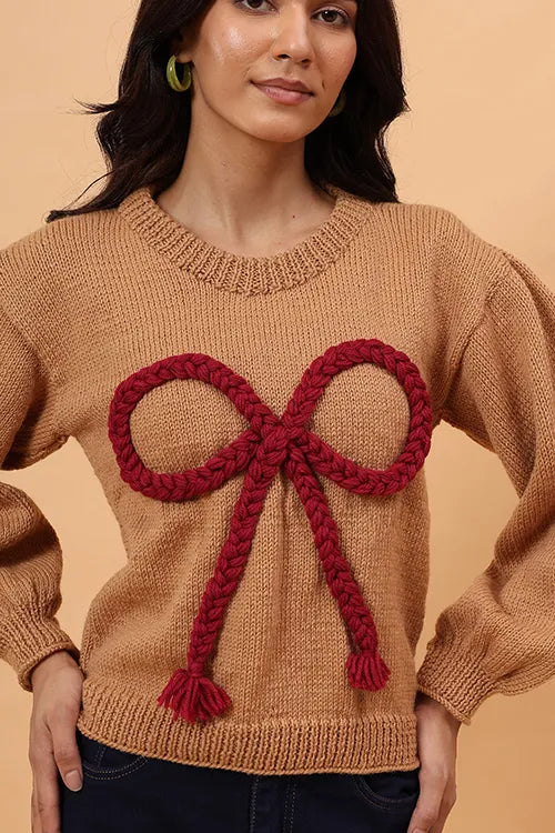 Ajoobaa "Big Bow" Merino Pullover - Beige